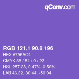 カラーコード: RGB 121.1 90.8 196 | qconv.com