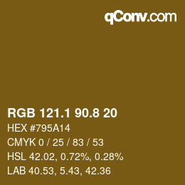 Color code: RGB 121.1 90.8 20 | qconv.com