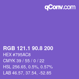 カラーコード: RGB 121.1 90.8 200 | qconv.com