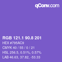 カラーコード: RGB 121.1 90.8 201 | qconv.com