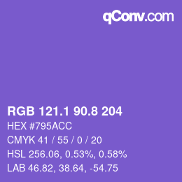 カラーコード: RGB 121.1 90.8 204 | qconv.com