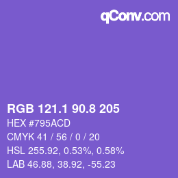 カラーコード: RGB 121.1 90.8 205 | qconv.com