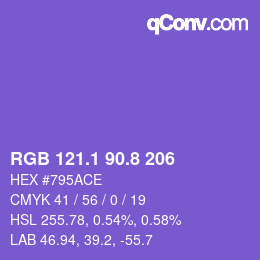 カラーコード: RGB 121.1 90.8 206 | qconv.com