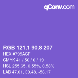 カラーコード: RGB 121.1 90.8 207 | qconv.com