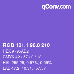 カラーコード: RGB 121.1 90.8 210 | qconv.com