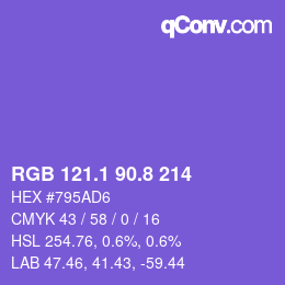 カラーコード: RGB 121.1 90.8 214 | qconv.com