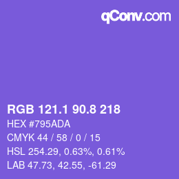 カラーコード: RGB 121.1 90.8 218 | qconv.com