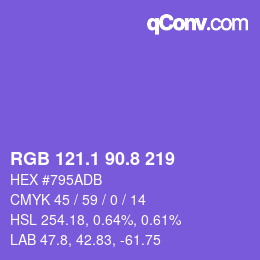 カラーコード: RGB 121.1 90.8 219 | qconv.com