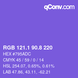 カラーコード: RGB 121.1 90.8 220 | qconv.com