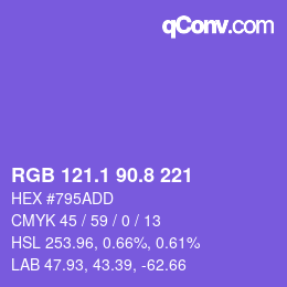 カラーコード: RGB 121.1 90.8 221 | qconv.com