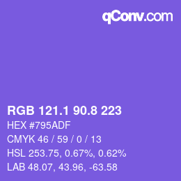 カラーコード: RGB 121.1 90.8 223 | qconv.com