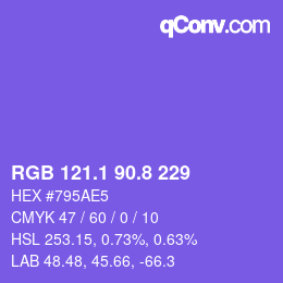 カラーコード: RGB 121.1 90.8 229 | qconv.com
