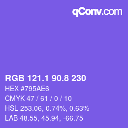 カラーコード: RGB 121.1 90.8 230 | qconv.com