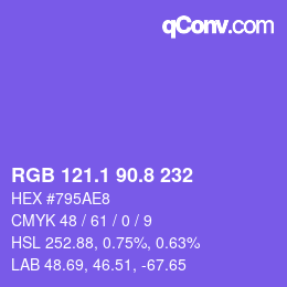 カラーコード: RGB 121.1 90.8 232 | qconv.com