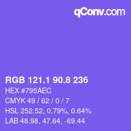 カラーコード: RGB 121.1 90.8 236 | qconv.com