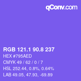 カラーコード: RGB 121.1 90.8 237 | qconv.com