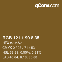 カラーコード: RGB 121.1 90.8 35 | qconv.com