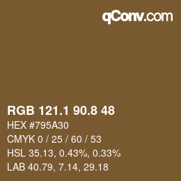 Color code: RGB 121.1 90.8 48 | qconv.com