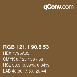 Código de color: RGB 121.1 90.8 53 | qconv.com