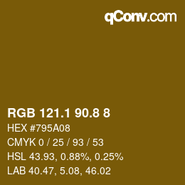 カラーコード: RGB 121.1 90.8 8 | qconv.com