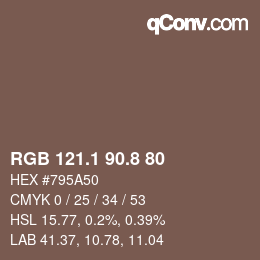 Color code: RGB 121.1 90.8 80 | qconv.com
