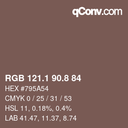 カラーコード: RGB 121.1 90.8 84 | qconv.com