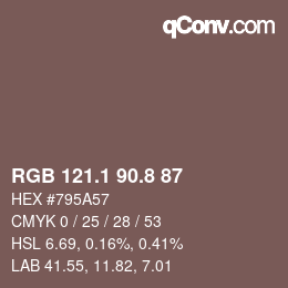 Color code: RGB 121.1 90.8 87 | qconv.com