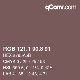 Color code: RGB 121.1 90.8 91 | qconv.com