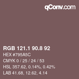 Color code: RGB 121.1 90.8 92 | qconv.com