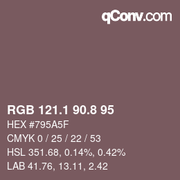 Color code: RGB 121.1 90.8 95 | qconv.com