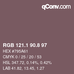 Color code: RGB 121.1 90.8 97 | qconv.com