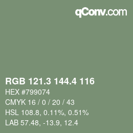 カラーコード: RGB 121.3 144.4 116 | qconv.com