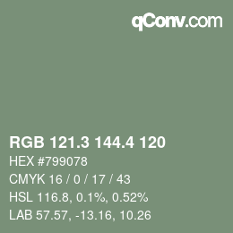 カラーコード: RGB 121.3 144.4 120 | qconv.com