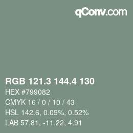 カラーコード: RGB 121.3 144.4 130 | qconv.com
