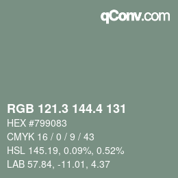 カラーコード: RGB 121.3 144.4 131 | qconv.com