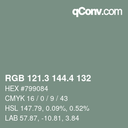 カラーコード: RGB 121.3 144.4 132 | qconv.com