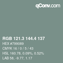 カラーコード: RGB 121.3 144.4 137 | qconv.com