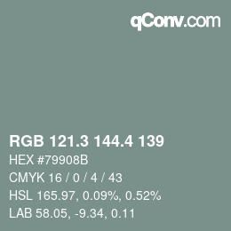 カラーコード: RGB 121.3 144.4 139 | qconv.com