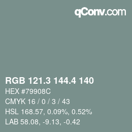 カラーコード: RGB 121.3 144.4 140 | qconv.com