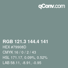 カラーコード: RGB 121.3 144.4 141 | qconv.com