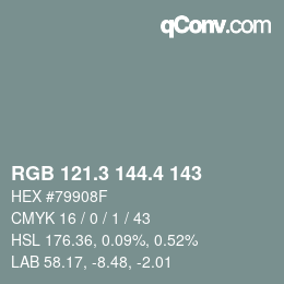 カラーコード: RGB 121.3 144.4 143 | qconv.com