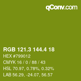 カラーコード: RGB 121.3 144.4 18 | qconv.com