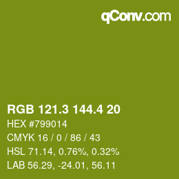 カラーコード: RGB 121.3 144.4 20 | qconv.com