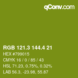 カラーコード: RGB 121.3 144.4 21 | qconv.com