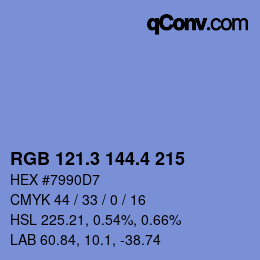 カラーコード: RGB 121.3 144.4 215 | qconv.com