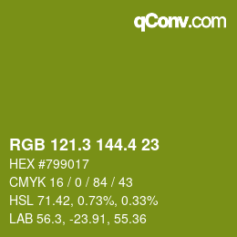 カラーコード: RGB 121.3 144.4 23 | qconv.com