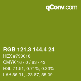 カラーコード: RGB 121.3 144.4 24 | qconv.com
