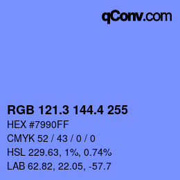 カラーコード: RGB 121.3 144.4 255 | qconv.com