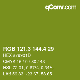 カラーコード: RGB 121.3 144.4 29 | qconv.com