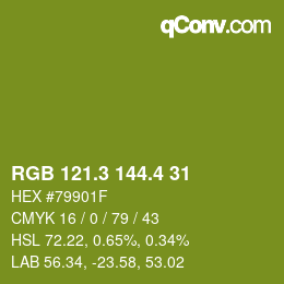 カラーコード: RGB 121.3 144.4 31 | qconv.com
